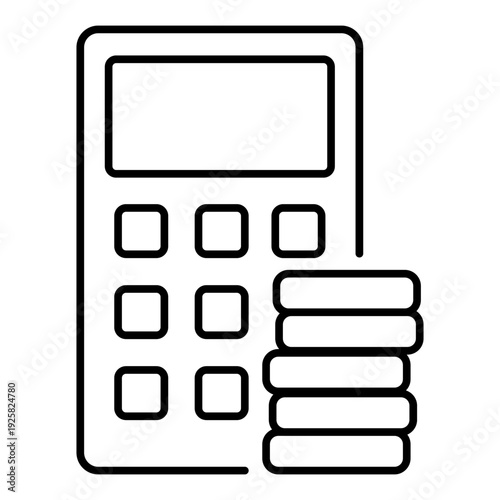 Savings. Calculator sign, stack of coins. Symbol of money preservation and accumulation. Vector linear illustration for business.