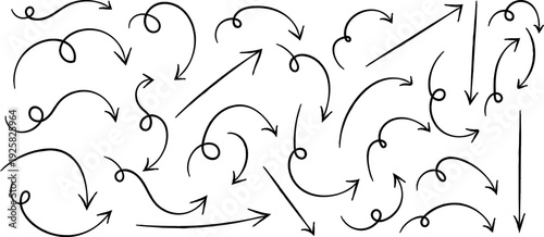 Collection of various arrows and curved lines in black on white background