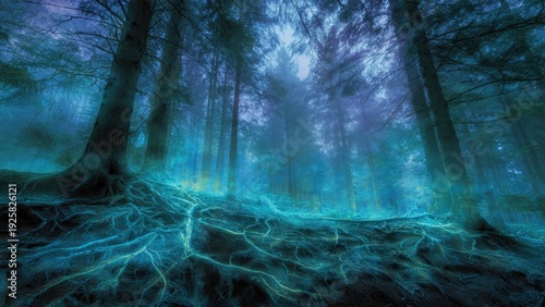 Mystical Forest with Glowing Roots
