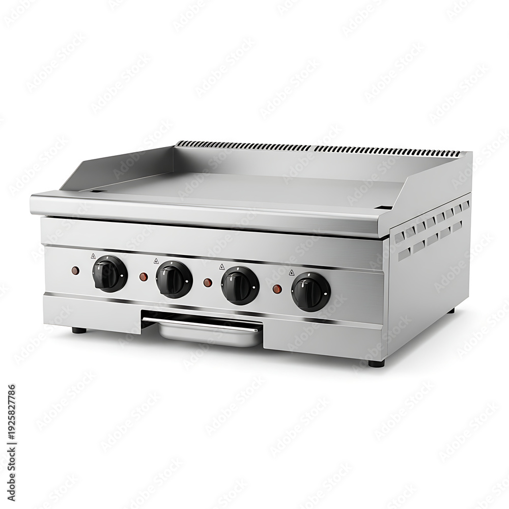 Obraz premium Commercial Griddle Flat Top Grill with Four Burner Controls for Restaurants and Cafes