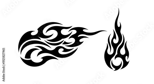 Tribal flame tattoo design elements abstract fiery swirls and burning embers bold black graphic symbols for custom art