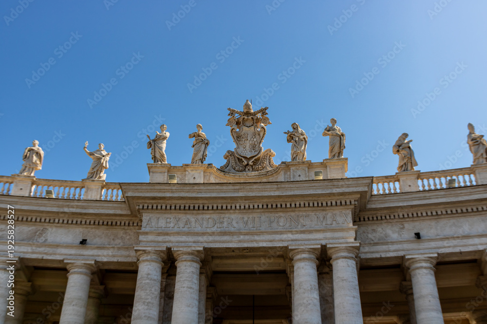 Fototapeta premium Famous tourist attraction and panoramic view of the Saint Peter`s basilica and the Vatican city architecture in Rome, Italy
