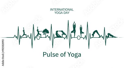 Yoga icon set with heartbeat line, green