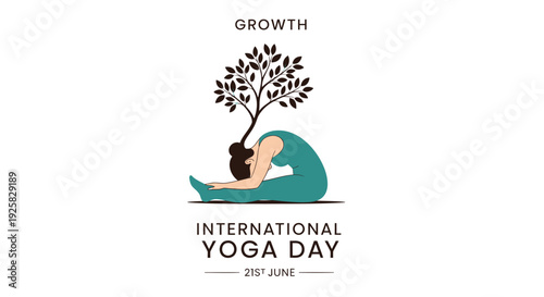 International Yoga Day vector icon with tree and yoga pose