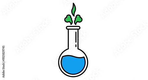 Laboratory Flask with Blue Liquid and Sprout.
