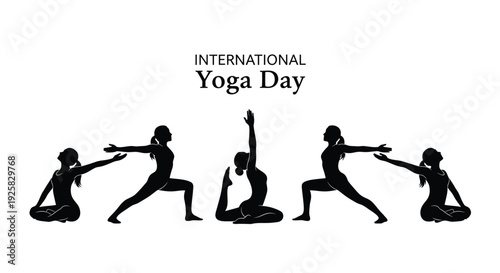 Yoga poses icon set, International Yoga Day, silhouette style