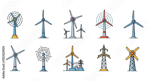 Various Wind Turbine Designs and Illustrations.