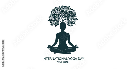 International Yoga Day vector icon with tree of life
