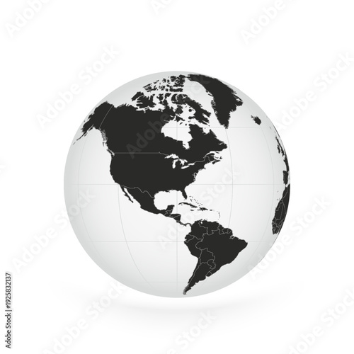 Detailed Monochrome Globe Centered on Americas