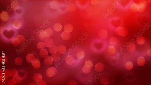 Red Romantic Background with Heart Bokeh and Light Particles