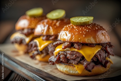 montreal smoked meat sliders with pickles and mustard