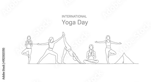 International Yoga Day line icon set, yoga poses.