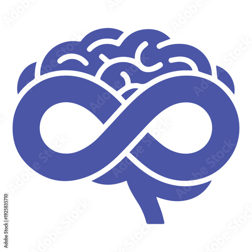Minimalist blue vector icon of a human brain merged with an infinity symbol, representing infinite potential, neurodiversity, and limitless learning