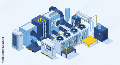Industrial HVAC system with multiple units and fans.