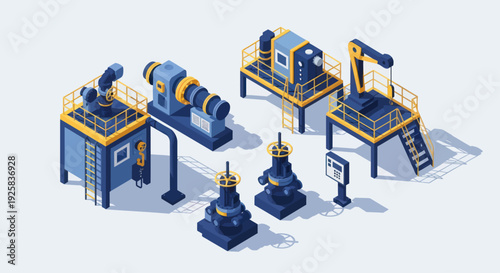 Industrial Machinery and Equipment Set Isometric View.