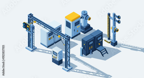 Industrial Manufacturing Equipment Set Isometric View.