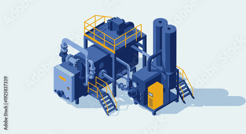 Industrial Manufacturing Plant Equipment with Pipes and Towers.
