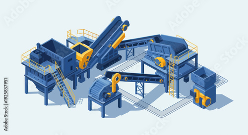 Industrial Recycling Plant Machinery and Equipment Illustration.