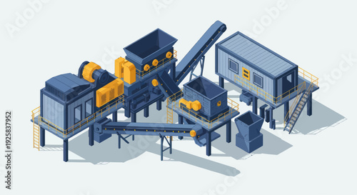 Industrial Recycling Plant Machinery and Equipment Illustration.
