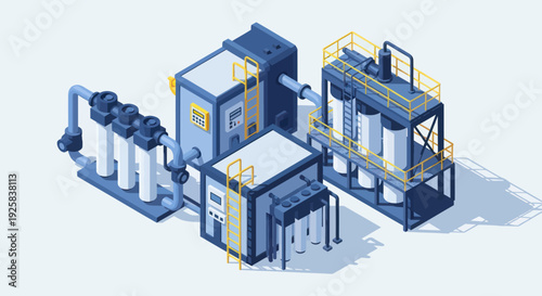 Industrial Water Purification System with Multiple Filters and Tanks.