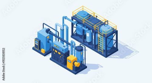 Industrial Water Treatment and Purification System Isometric Illustration.