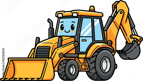 A heavy yellow bulldozer excavator and industrial loader machine isolated on white background as a vector illustration for construction and earth digging work