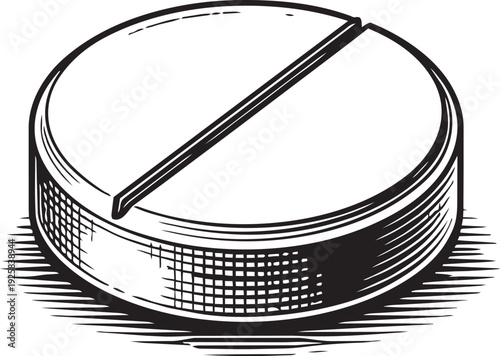 Round tablet single pill detailed engraving illustration for medicine supplement packaging label design