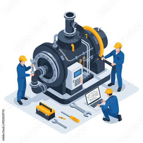 Industrial Maintenance Team Working on Heavy Machinery.