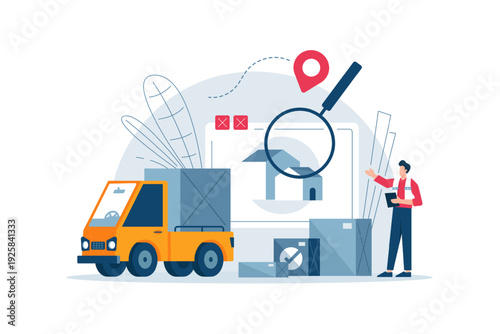 Parcel delivery staff checking the delivery location. Tracking online delivery