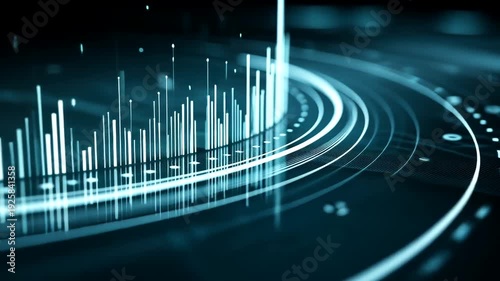 Abstract data visualization with blue glowing lines and concentric circles on black