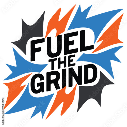 Abstract graphic design with sharp shapes spells out "Fuel the grind" using.