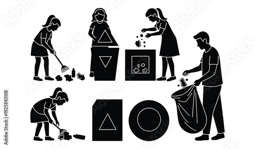 Ecology Awareness with People Collecting Garbage and Protecting Environment Illustration