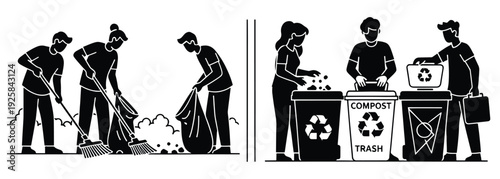 Ecology Conservation Concept with Volunteers Cleaning Trash and Pollution Vector