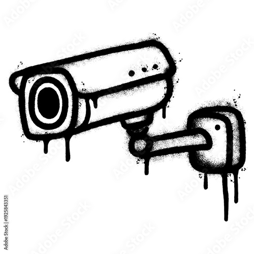 Graffiti Spray Paint CCTV Security Camera Illustration on White Background.