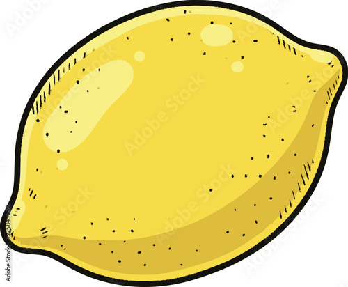 professional vector of a whole lemon with yellow colors and hand drawn style simulating ink outlines and organic internal fills for healthy food design