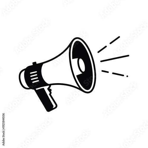 Megaphone icon. Includes speaker, sound, announcement, and communication symbols. Created in solid black and white style with a simple palette.