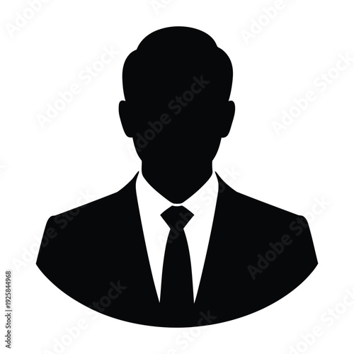 Businessman avatar silhouette vector icon. Professional male profile in suit and tie. Created in solid black flat style.