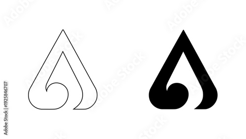 Abstract Wave Triangle Logo Icon, Minimalist Water Drop and Delta Geometry Symbol, Creative Eco-Tech Branding UI Design, Line and Solid Bold Style, 4K Vector Illustration