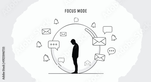 Focus mode icon with notifications and emails vector