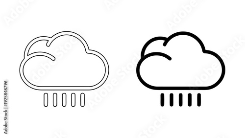 Rainy Cloud Weather Icon for Forecast Apps, Minimalist Precipitation and Storm Symbol, Climate and Meteorology UI Design, Line and Solid Bold Style, 4K Vector Illustration