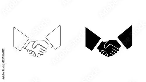 Business Handshake and Partnership Agreement Icon, Minimalist Successful Deal and Collaboration Symbol, Corporate Trust and Contract UI Design, Line and Solid Bold Style, 4K Vector