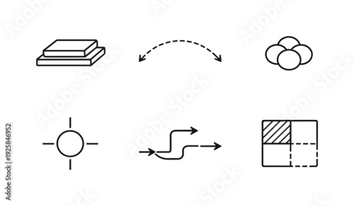 Line Style Build Icons. Line style icons of layered build directions: component outline stripe, projected guide arc, join-bead