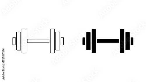 Dumbbell icon, fitness weightlifting silhouette and outline vector, gym workout equipment symbol, bodybuilding and strength training element, 4K high quality, isolated on white.