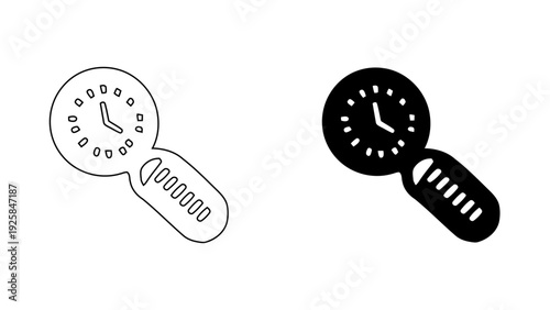 Time management and productivity icon, clock with progress bar and measurement scale silhouettes and outline vectors, deadline tracking and schedule symbols, 4K high quality, isolated on white.