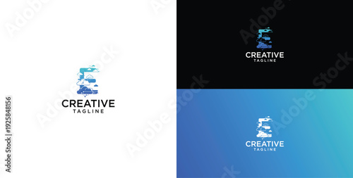 technology logo vector. E initial logo design