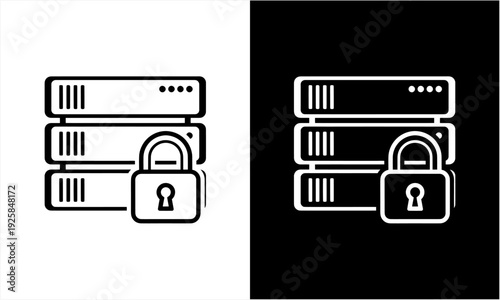 Secure Server Rack with Padlock Icon Illustrating Data Protection.