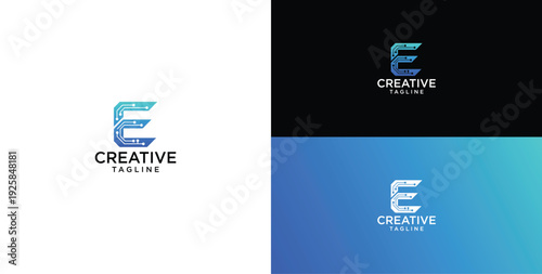 technology logo vector. E initial logo design