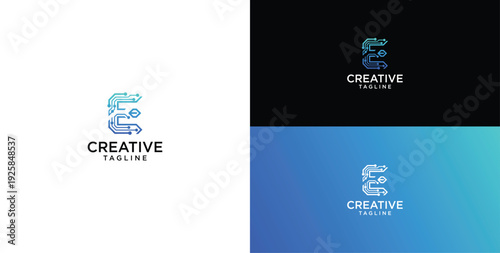 technology logo vector. E initial logo design