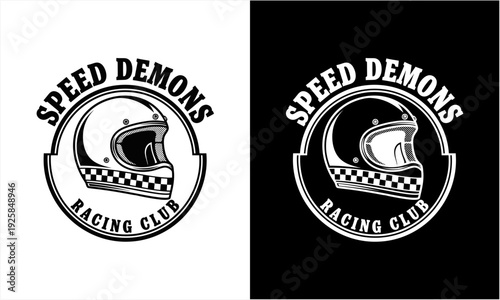 Speed Demons Racing Club Logo with Classic Motorcycle Helmet Design.