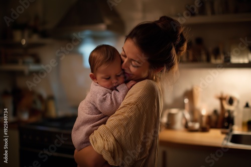 Mother and babay relaxing together at home, sharing a quiet, tender moment that reflects bonding, love, and peaceful family connection.
